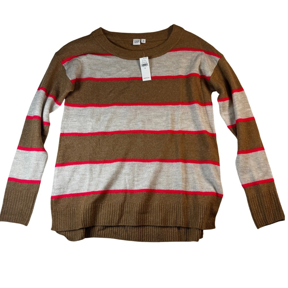 GAP Womens Striped Crew‎ Neck Sweater Brown Cream Pink Size M Knitwear Top NWT